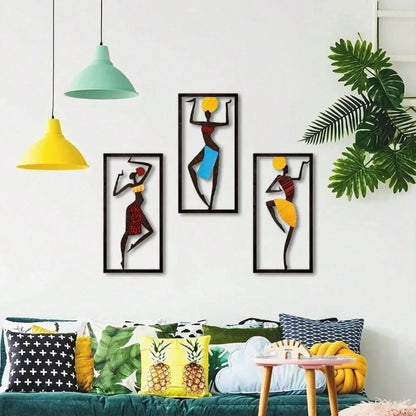 Boho Chic Bohemian Wall Hanging - African Dancer Sculpture, Mid-Century Fiber Art