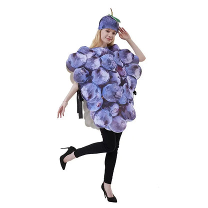 Halloween Funny Cosplay Fruit and Vegetable Costumes, also including grapes, hot pepper, tomato, avocado, and peas!