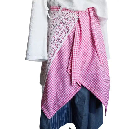 Sporty Street Style with Ruffle and Bow Tie Asymmetrical Hankie Hemline Elastic Waist, Plaid Patterned Skirt--Sizes 58 Centimeter Waist