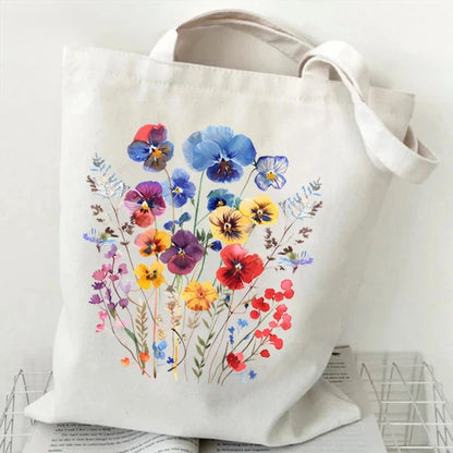 Artistic Watercolor Floral Pattern Canvas Shoulder Tote Bag . PERFECT TO USE AS A GIFT BAG INSTEAD OF PAPER
