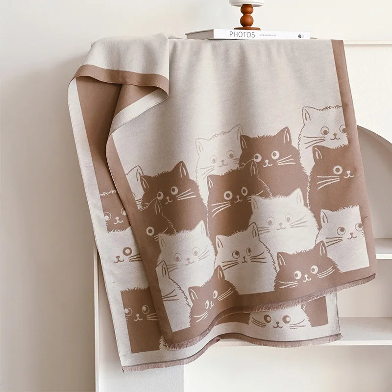Cute Cat Ladies' Jacquard Pashmina Cashmere Scarf Thick Warm