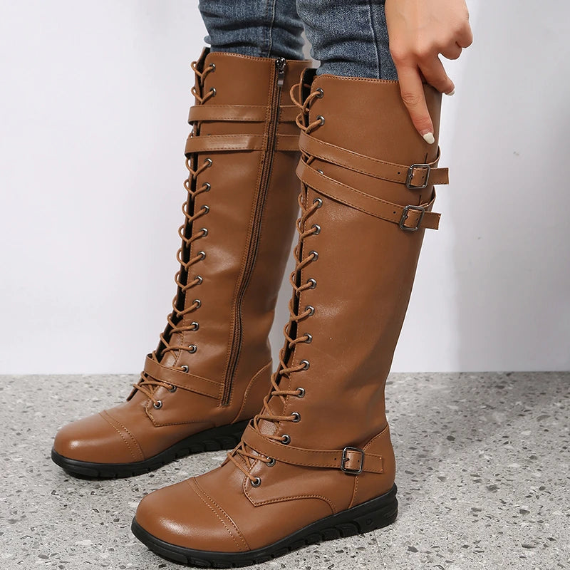 Boho Knee-High Lace-Up Boots, Also in Black and Dark Brown