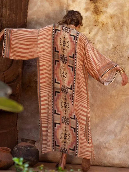 Bohemian Printed Cover-ups Elegant Belted Kimono Plus Size