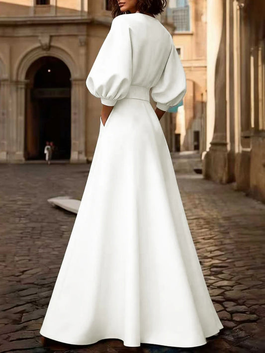 Sizes to 2XL, Lantern Sleeves, Sash at Waist, Neckline Slit, Available in Other Colors