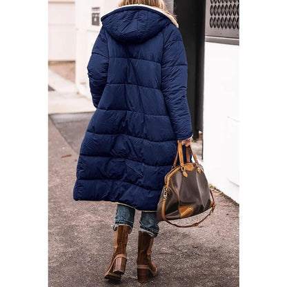 Reversible Sherpa Fleece, Long, Hooded Puffer Coats. Check colors: Brown, Green, Black, Burgundy, Light Gray