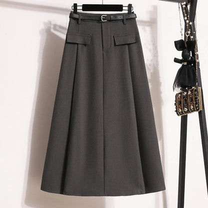 Sizes to 4XL  A-line with Pocket Flaps Solid Simplicity Casual Chic Skirt with Zipper and Elastic Back