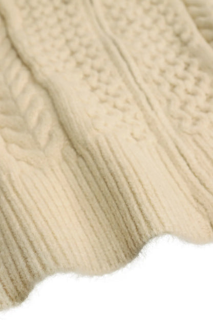 Oversized Beige Cable Knit Sweater Casual Long Sleeve Half-Zip with Pockets Comfortable Knitwear