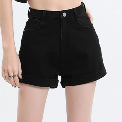 Rolled Edge Denim Shorts Blue Black Gray A-Line Short Jeans