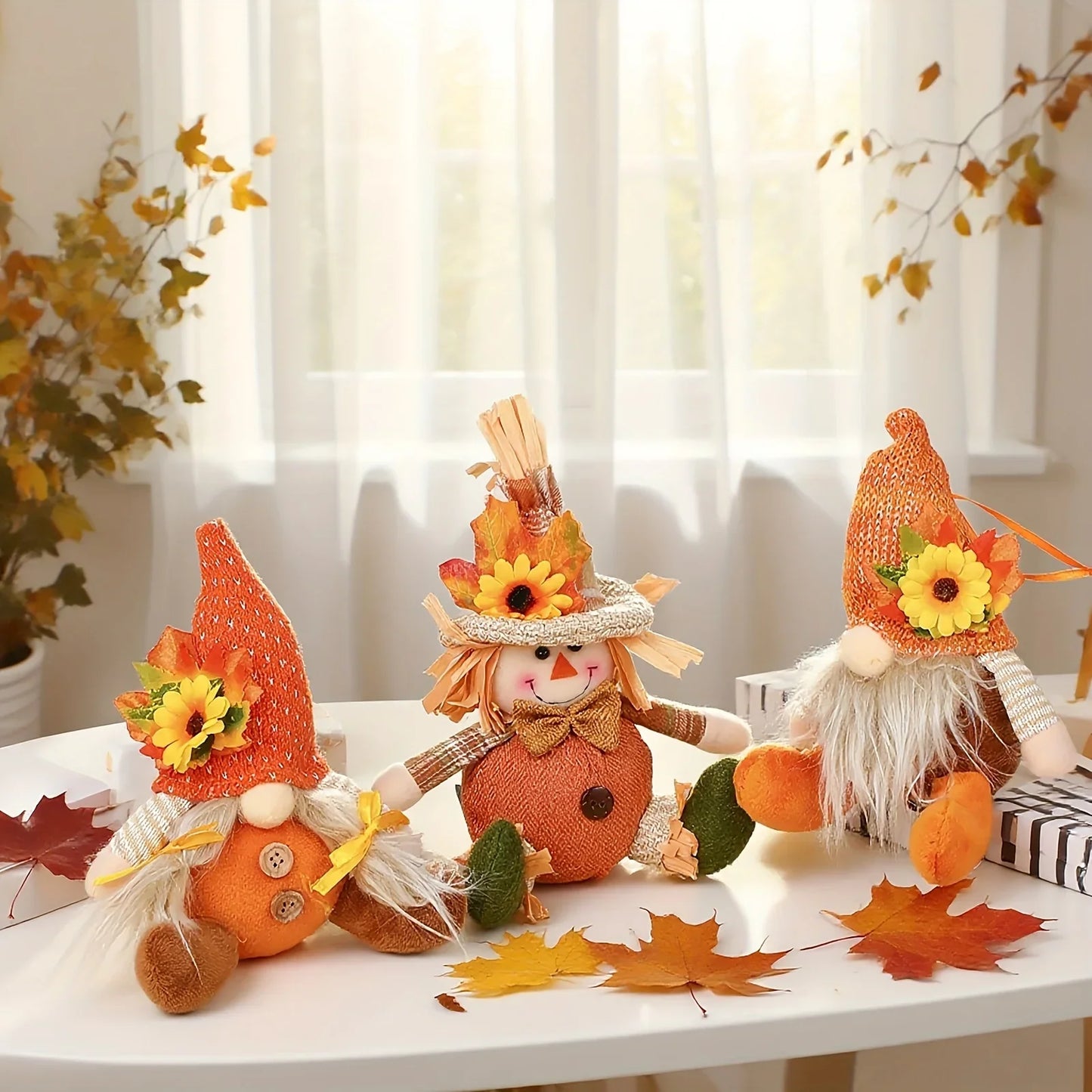 Rustic Autumn Harvest Scarecrow Decor, Plaid & Sunflower Accents for Thanksgiving, Halloween, Farmhouse Wall Decor, Party Props, approx 7 by 4 inches