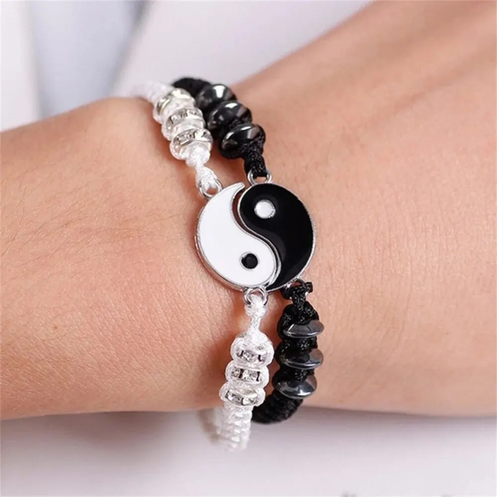 2 PC Black White Tai Chi Bracelet on Adjustable Chain