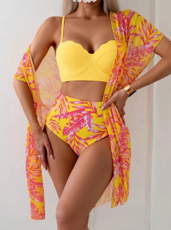 11 Different Colors in this High-Waisted 2 Piece Swimsuit with Net Cover up Slimming Design TO 3XL