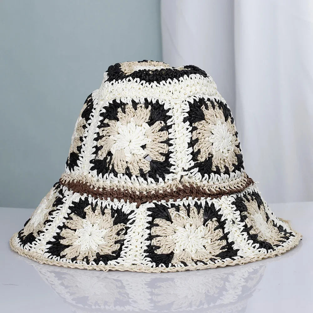Bright Colored Floweed Crocheted Fisherman Hat