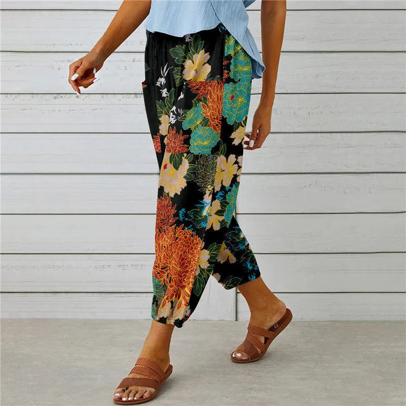 Boho Tie Dye Print Harem Pants in 8 Designs - Elastic Drawstring Waist Casual Cropped Trousers