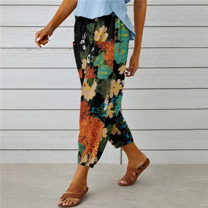 Boho Tie Dye Print Harem Pants in 8 Designs - Elastic Drawstring Waist Casual Cropped Trousers