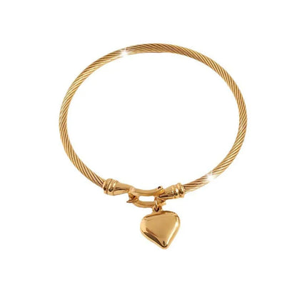 Stainless Steel Gold Color Heart Pendant Bracelets, Charm Bangle Bracelets, Waterproof Jewelry