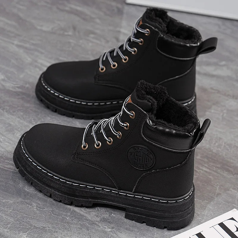 High Top Work Boots, Thick Soled, Lace-Up, Anti-Slip Warm Waterproof Women's Boots in Black and Marigold