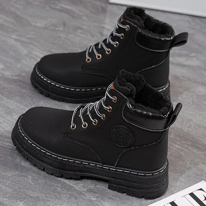 High Top Work Boots, Thick Soled, Lace-Up, Anti-Slip Warm Waterproof Women's Boots in Black and Marigold
