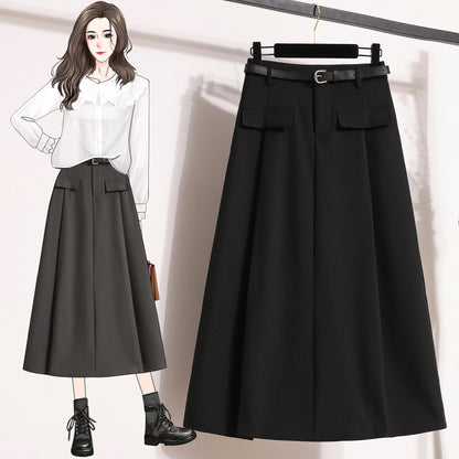 Sizes to 4XL  A-line with Pocket Flaps Solid Simplicity Casual Chic Skirt with Zipper and Elastic Back