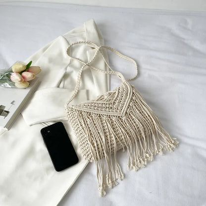 Cotton Woven Crossbody Bags  Small Tassel Handbag Messenger Bags