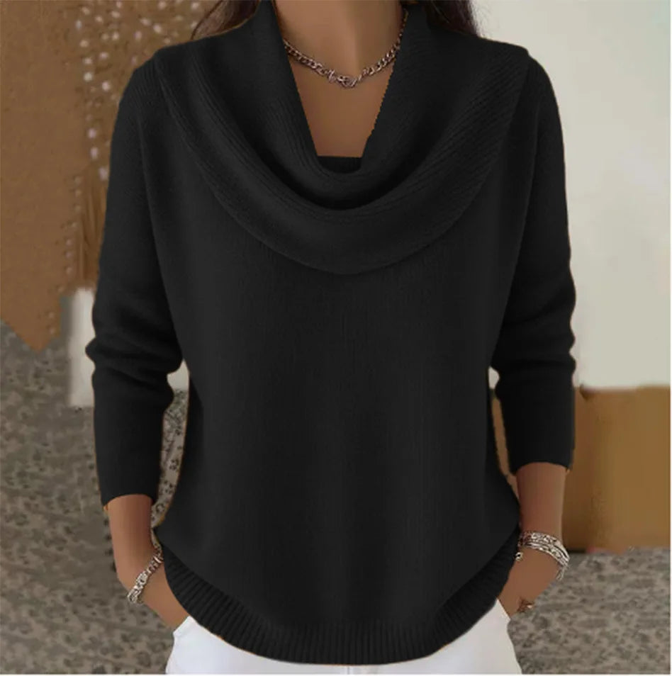 Sizes to 3XL Draped Cowl Neck Pullover Sweater, 24 Colors