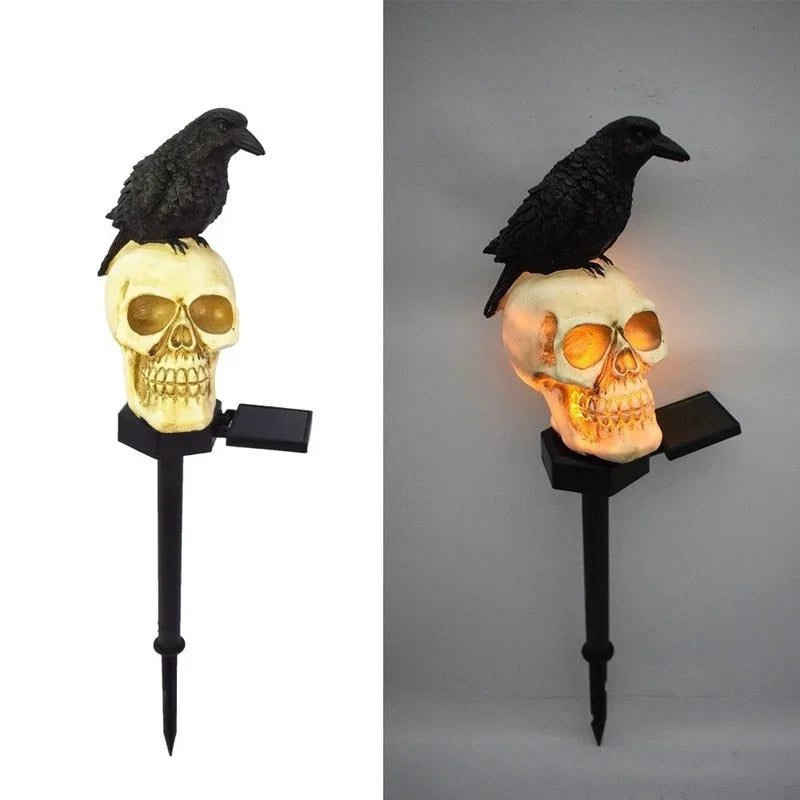 Halloween Outdoor Skeleton Light with Crow Sitting on Top