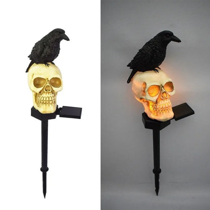 Halloween Outdoor Skeleton Light with Crow Sitting on Top