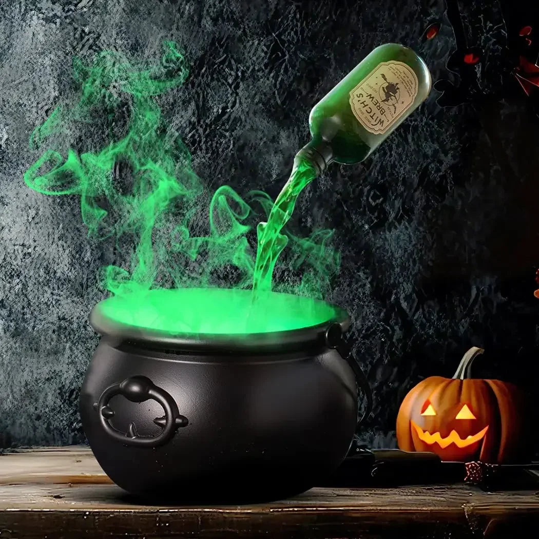 1 Set. Halloween Witch Cauldron with LED Light & Fog Mist Maker.  Skeleton in Cauldron for Spooky Hocus Pocus Decoration