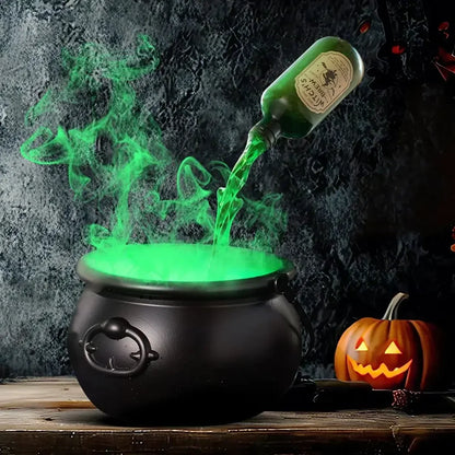 1 Set. Halloween Witch Cauldron with LED Light & Fog Mist Maker.  Skeleton in Cauldron for Spooky Hocus Pocus Decoration
