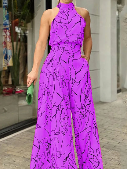 Elegant Sleeveless Halter Jumpsuit in 8 Colors, Wide Leg Long Pant Summer Clothing