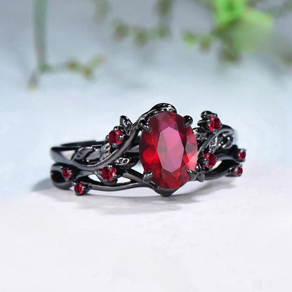 Gothic Red Rhinestone Ring Set Celtic Dragon