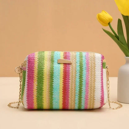 Small Rattan Knit Flap Bag with cross shoulder chain 6 colors