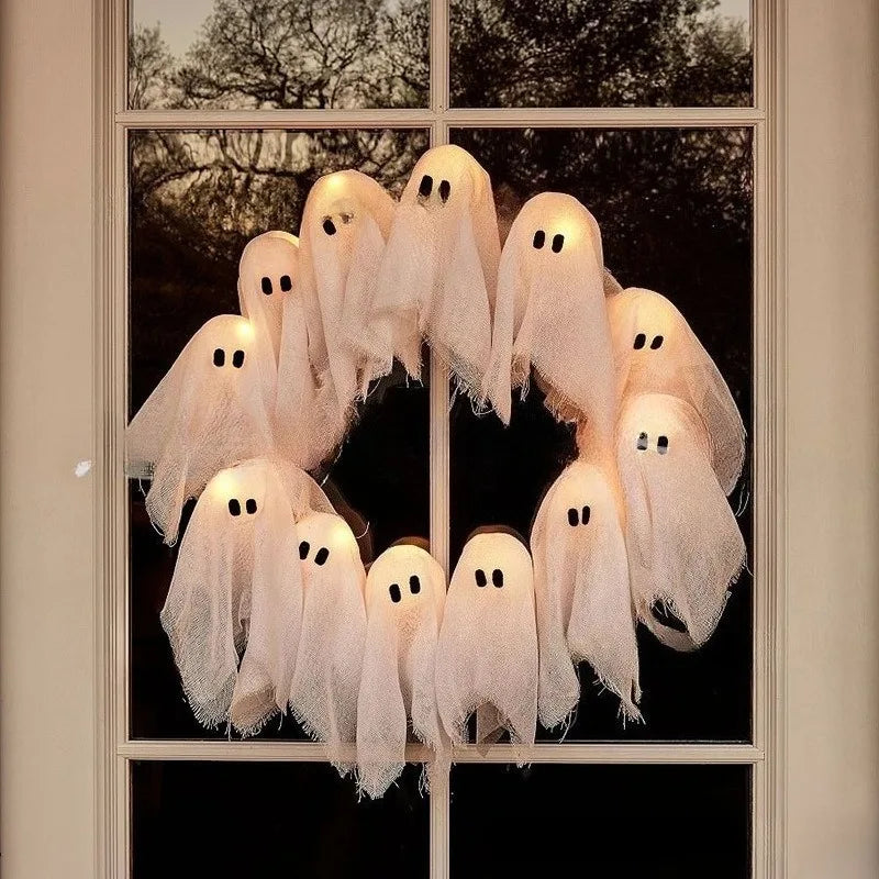 Lit Ghosts Wreath Great for decorating Doors or Windows