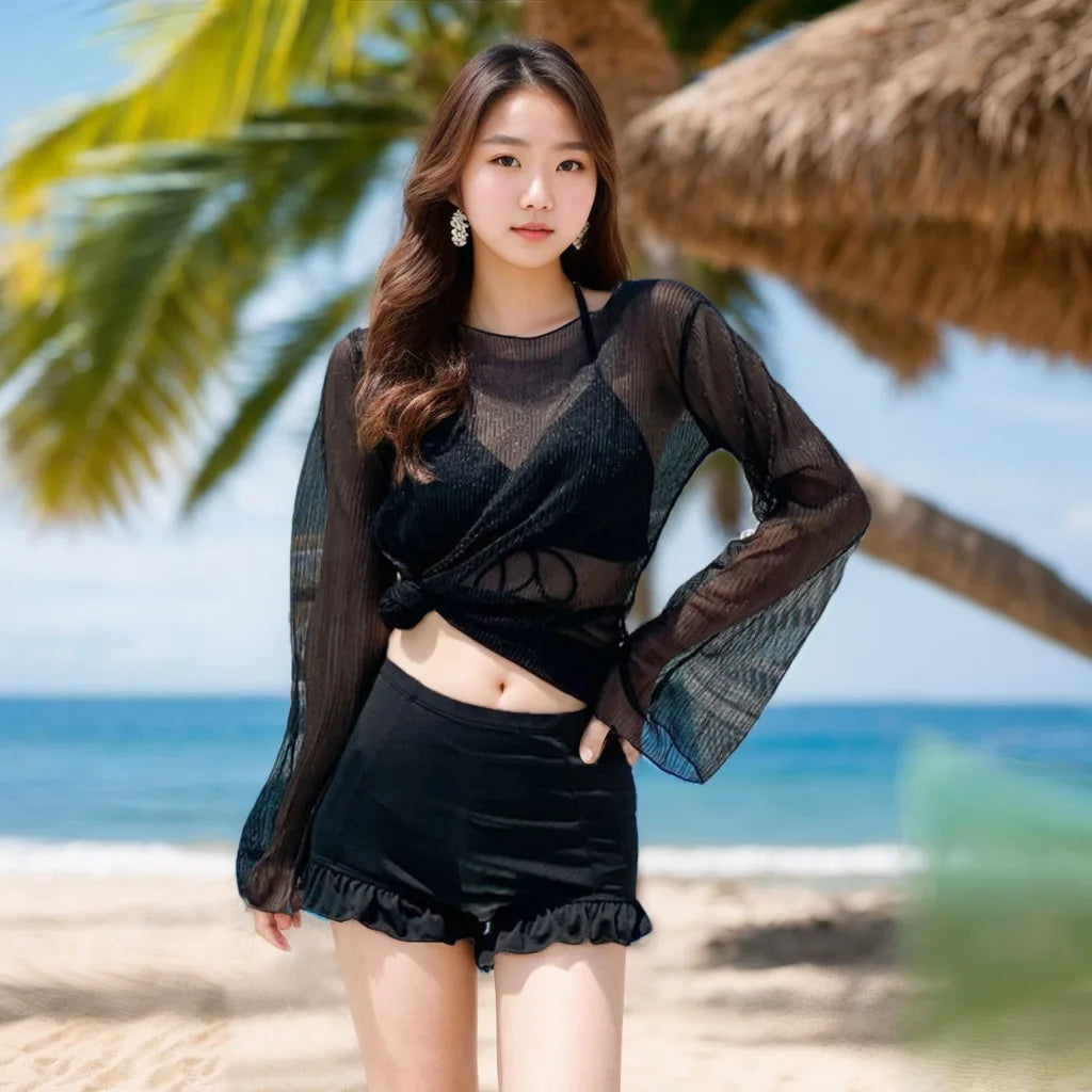 One piece swimsuit with attached skirt Waist Tightening for slimming