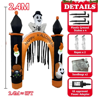 Halloween Inflatable Archway Built-in LED Light Pumpkin Prop Outdoor Decoration