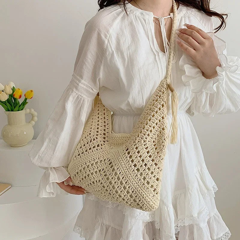 Boho Crochet Shoulder Bag with Tassels