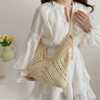 Boho Crochet Shoulder Bag with Tassels