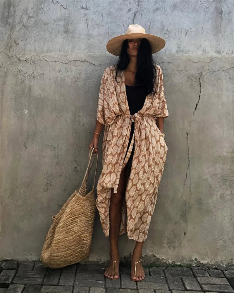 Women's Plus Size Long Cover-up Tie Front Beachwear