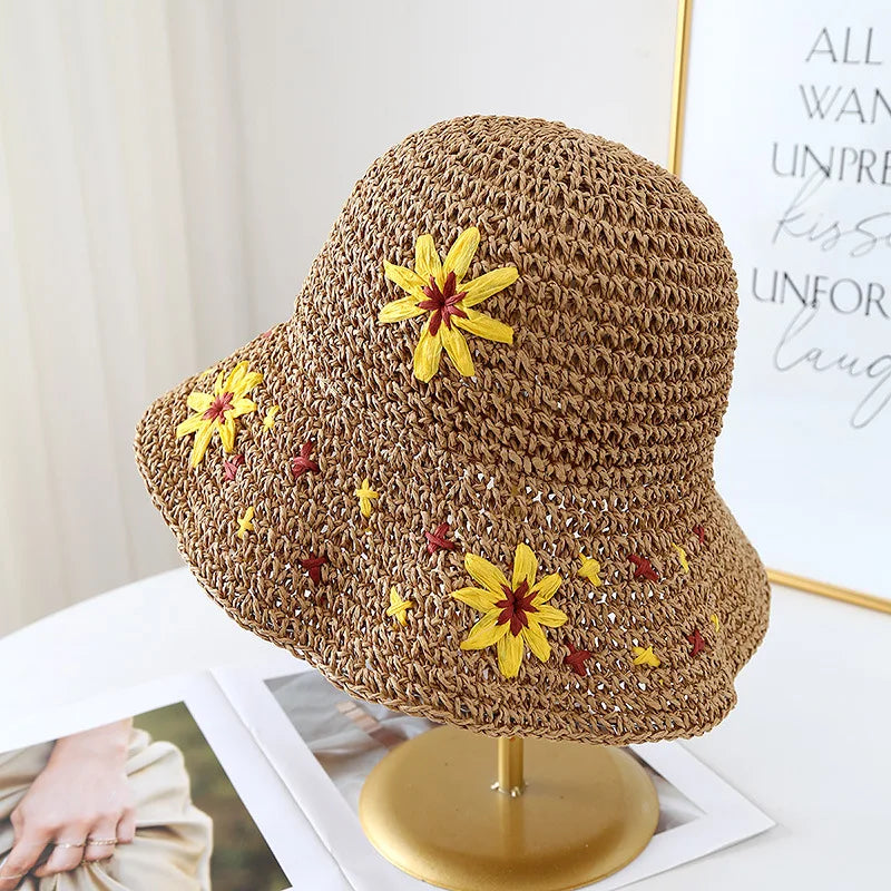 Wide Brim Crocheted Cherry Bucket Hat
