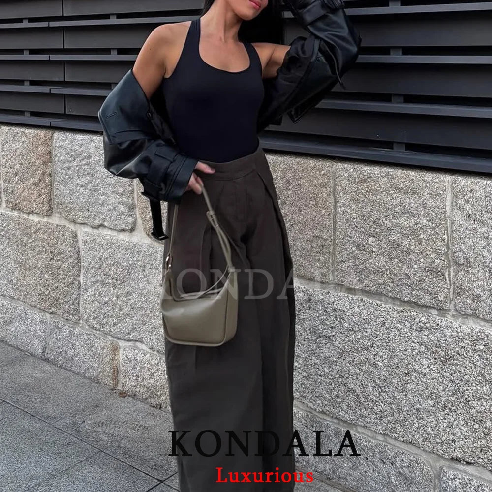 Casual Chic Wide Leg, Deeply Pleated Pants with Pockets