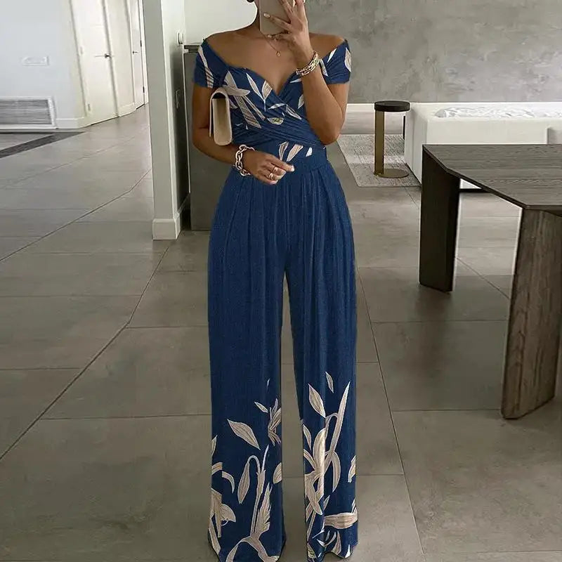 Sizes to 3XL Off the Shoulder Short Sleeve V Neck High-waisted Jumpsuit Sizes to 3XL Various patterns