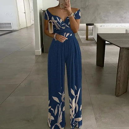 Sizes to 3XL Off the Shoulder Short Sleeve V Neck High-waisted Jumpsuit Sizes to 3XL Various patterns