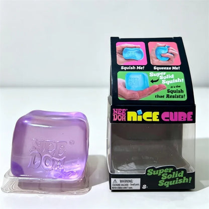 Needoh Nice Clear Cube, Solid Squishy Stress Relief, Squeeze Fidget Toy, Slow Rebound