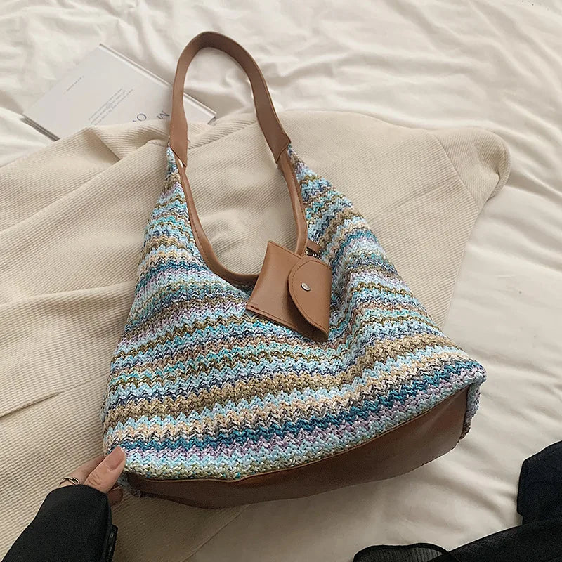 Bohemian Handmade Large Capacity Purse with Faux Leather Strap and small exterior change purse