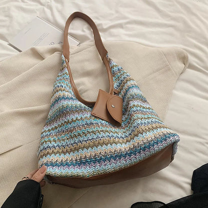 Bohemian Handmade Large Capacity Purse with Faux Leather Strap and small exterior change purse