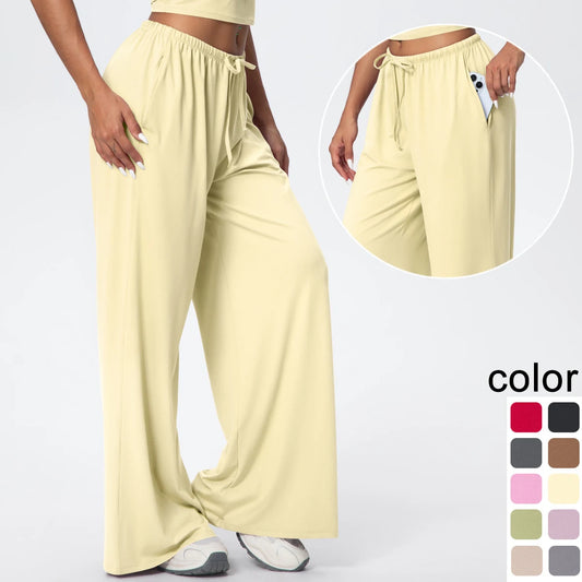 Quick Drying Wide Leg Yoga Pants Loose High Waist With Pockets and drawstring