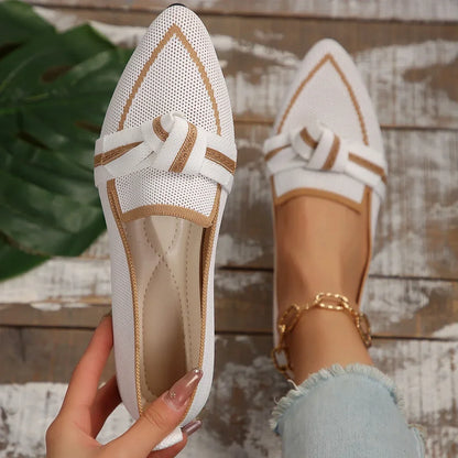 Women's Flats Knitted Slip-On, Breathable, Comfortable, 2-Toned Shoes, Casual Pointed Toe Loafers