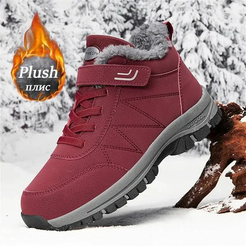 Red or Black Women's Climbing Shoes, Outdoor Sports Cotton Fleece Lined Tie and Strap Closure