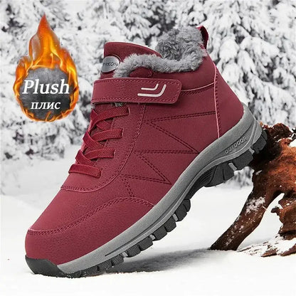 Red or Black Women's Climbing Shoes, Outdoor Sports Cotton Fleece Lined Tie and Strap Closure