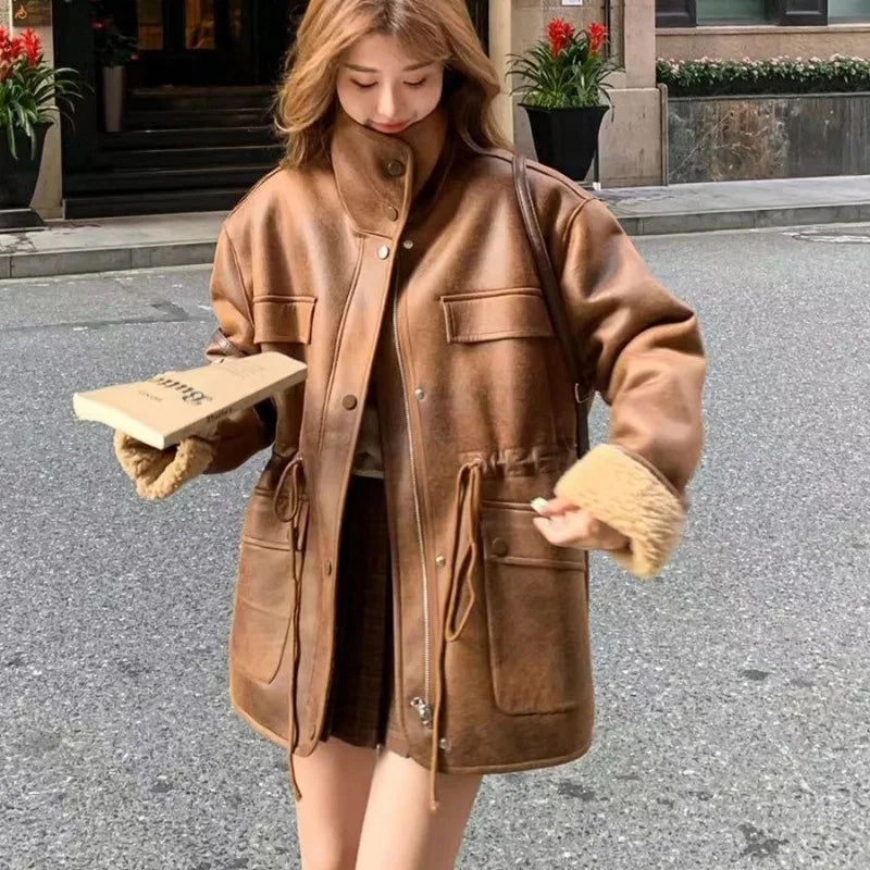 Thick Warm Solid Suede Reversible Loose Outer Coat