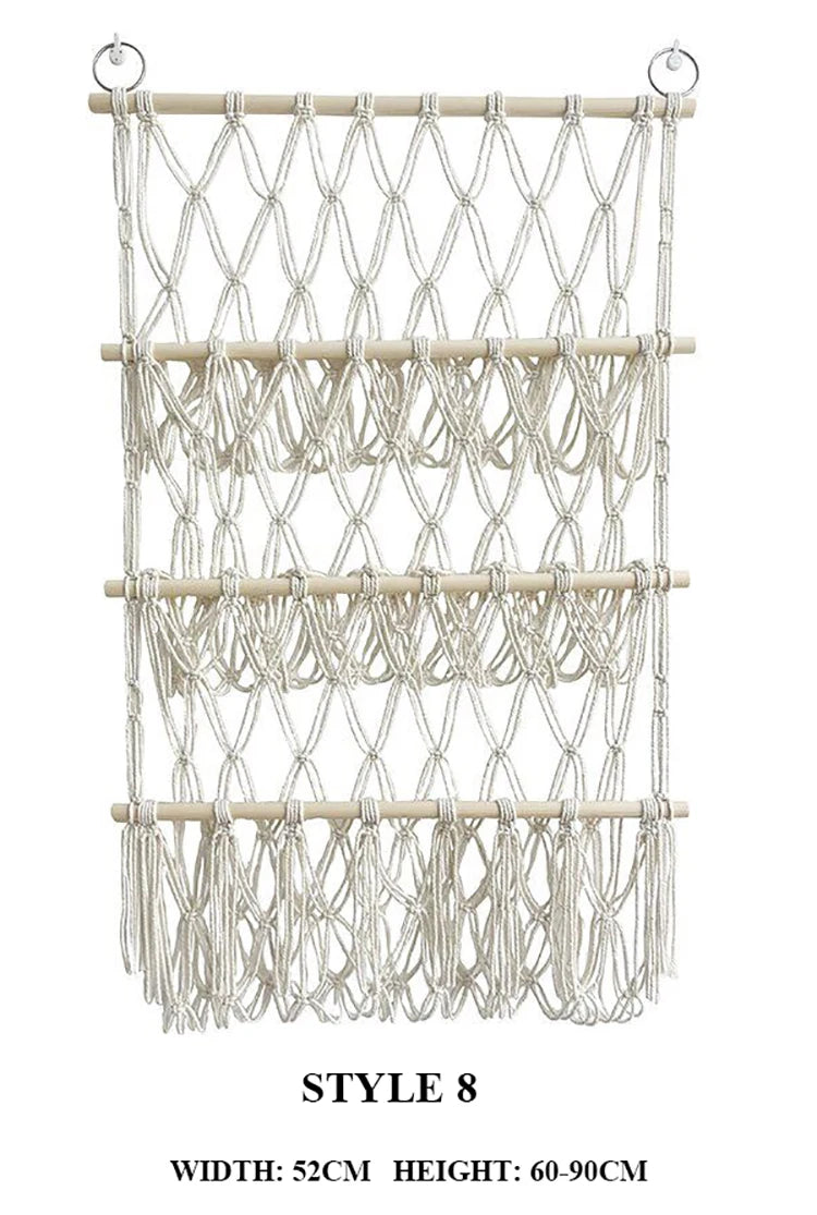 Boho Hand-woven Storage Hammock Rack Ideal for Children's Room Plush Toy Storage Display Shelf Home Decor Organizer Mesh Wall Art Tapestry